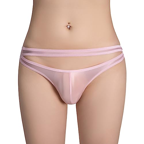 YiZYiF Herren Glänzende G-String Tanga Leicht-Transparent T-Back Sexy Ausbuchtung/Ouvert Mini Wrestling Slip Jockstrap Dessous Reizwäsche Low Rise C_Rosa Einheitsgröße von YiZYiF