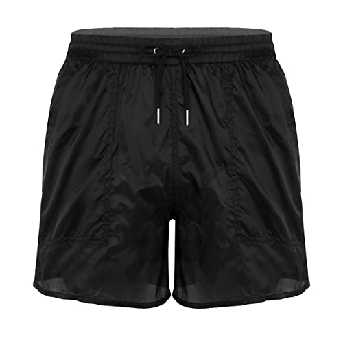 YiZYiF Herren Halb-Transparent Badehose Badeshorts Schnelltrocknend Strand Schwimmen Shorts Sommer Freizeit Sport Kurze Hose mit Taschen Schwarz XL von YiZYiF