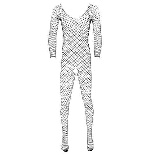 YiZYiF Herren Jumpsuit Lang Transparent Overall Fischernetz Strumpfhosen Ouvert-Body Ganzkörper Dessous Body Stocking Catsuit Clubwear B Schwarz Einheitsgröße von YiZYiF