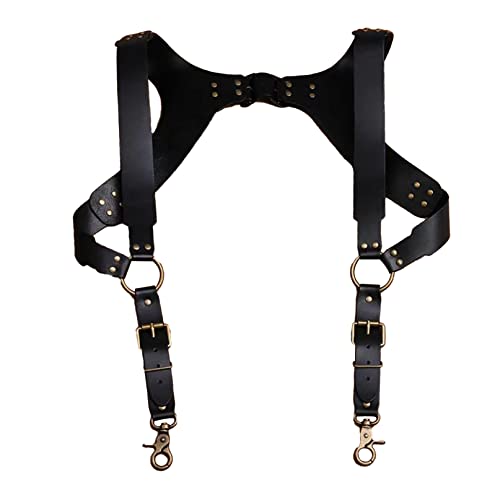 YiZYiF Männer PU-Leder Hosenträger Punk-Stil Brustgurtel Brust Harness Verstellbar Brustgeschirr für Lässiger Look Halloween Fasching Schwarz D One Size von YiZYiF