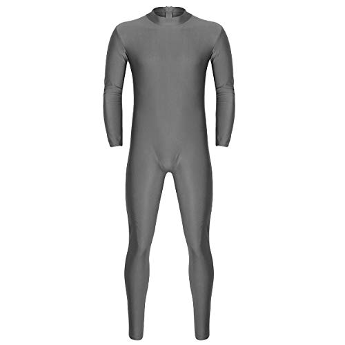 YiZYiF Herren Langarm Overall Jumpsuit Rollkragen Unterhemd Ganzkörperanzug mit Reißverschluss Einteiler Bodysuit Tanz Sport Kleidung Grau XXL von YiZYiF