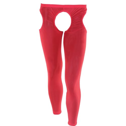 YiZYiF Herren Leggings Ouvert Schritt Offen Strumpfhosen Männer Tights Lange Unterhosen Open Crotch Pants Unterwäsche #3 Rot Einheitsgröße von YiZYiF