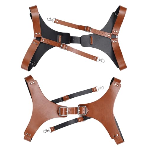 YiZYiF Herren Kunstleder Hosenträger Brust Harness mit Schnalle Body Brustgeschirr Verstellbar Einzel-Schulter Doppel Straps Khaki One Size von YiZYiF