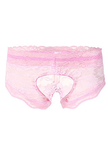 YiZYiF Herren Männer Boxershorts Spitze Slip Ouvert Panties Briefs Trunks Mit Loch Transparent Unterhosen Sheer Erotik Unterwäsche Sissy Lingerie Rosa 2XL von YiZYiF