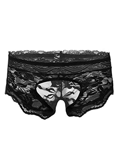 YiZYiF Herren Männer Boxershorts Spitze Slip Ouvert Panties Briefs Trunks Mit Loch Transparent Unterhosen Sheer Erotik Unterwäsche Sissy Lingerie Schwarz 2XL von YiZYiF