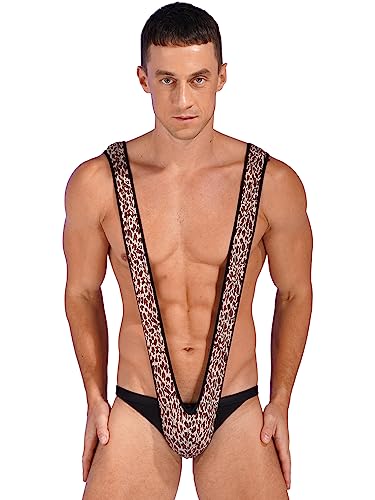 YiZYiF Herren Mankini Sexy Ouvert Nylon String Body V-Form Micro Slip Thong High Cut Erotische Unterwäsche Reizwäsche Leopard_B Einheitsgröße von YiZYiF