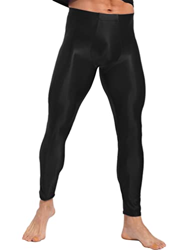 YiZYiF Herren Öl Glänzend Leggings Sport Glossy Glatte Nylon Strumpfhosen Hose Stretch Sport Kompressionshose Fitness Laufhose Unterhose Schwarz M von YiZYiF