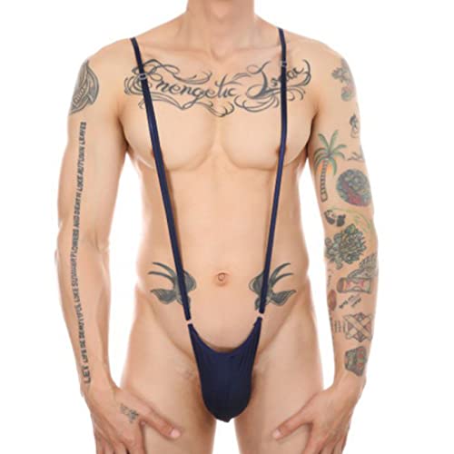 YiZYiF Herren Sling Shot String Tanga Ouvert Slips Sexy Mankini Spaghetti Unterwäsche Dessous Hipster Bikini Strand Badeanzug Y-Rücken Marineblau_B One Size von YiZYiF