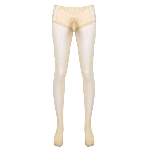 YiZYiF Herren Strumpfhose Spitze Transparent Leggings mit Penishülle Elastische Nylon Pantyhose Tight Pants Stretch Dessous Lang Unterhose Panties Open Crotch Nude XXL von YiZYiF