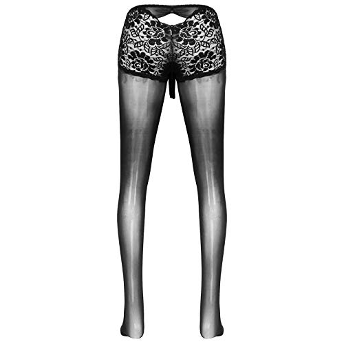 YiZYiF Herren Strumpfhose Spitze Transparent Leggings mit Penishülle Elastische Nylon Pantyhose Tight Pants Stretch Dessous Lang Unterhose Panties Open Crotch Schwarz XL von YiZYiF