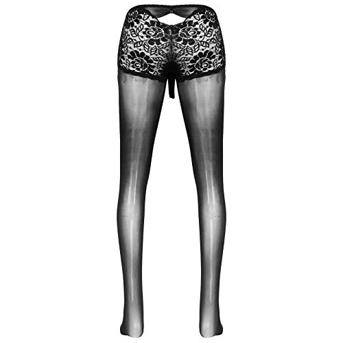 YiZYiF Herren Strumpfhose Sexy Transparent Nylon Leggings mit Penishülle Elastische Lang Unterhose Tights Panties Schwarz XL von YiZYiF