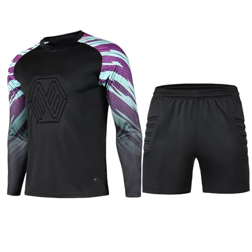 YiZYiF Herren Torwarttrikot Langarm Gepolstert Torwart Shorts Kurz Set Fußball Trikot Training Set Torhüter Torwart Set Schwarz XL von YiZYiF
