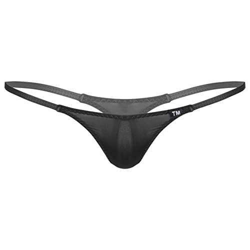 YiZYiF Herren Transparent G-String Tanga Unterwäsche Männer Micro Mini Strings Panties Bikini Slip Dessous Low Rise Schwarz_C XL von YiZYiF