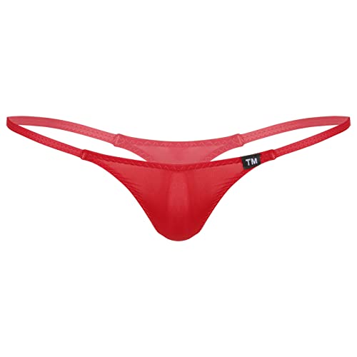 YiZYiF Herren Transparent G-String Tanga Unterwäsche Männer Micro Mini Strings Panties Bikini Slip Dessous Low Rise Rot_C XXL von YiZYiF