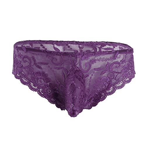 YiZYiF Herren Transparent Slip G-String Tanga mit Bugle Mesh Unterhose Briefs Männer Sissy Dessous Unterwäsche M-XL Violett XL von YiZYiF