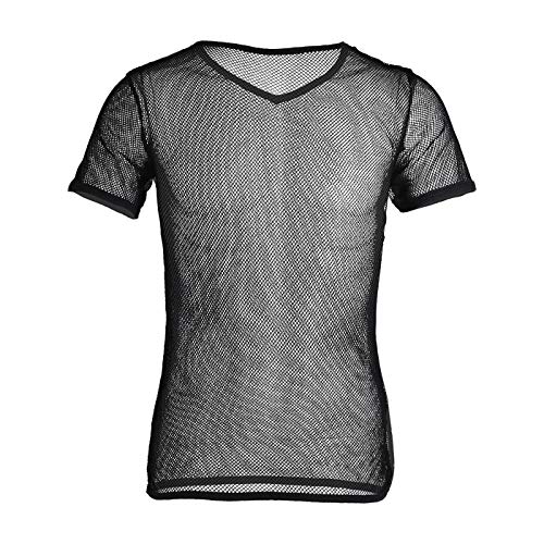 YiZYiF Herren Unterhemd aus Mesh Transparent Unterwäsche Muskelshirt Stretch T-Shirt Tops Clubwear M-3XL (Schwarz, XL) von YiZYiF