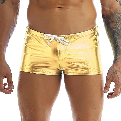 YiZYiF Herren Unterhosen Boxershorts Wetlook Slip Leder Latex Shorts Unterwäsche Lackleder Boxer Briefs Schlüpfer Panties Gold XL von YiZYiF