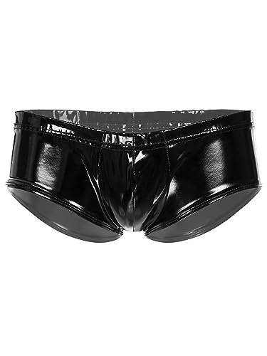 YiZYiF Herren Unterhosen Boxershorts Wetlook Slip Leder Latex Shorts Unterwäsche Lackleder Boxer Briefs Schlüpfer Panties Schwarz E XL von YiZYiF