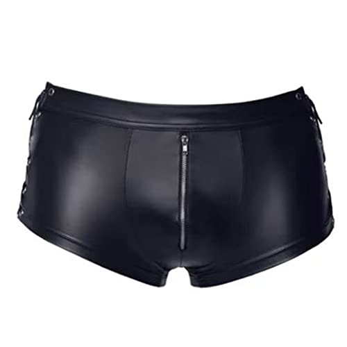 YiZYiF Herren Wetlook Boxershorts Lack Leder Shorts Mit Reißverschluss Männer Leder Latex Unterhose Boxer Briefs Panties Schwarz_M M von YiZYiF