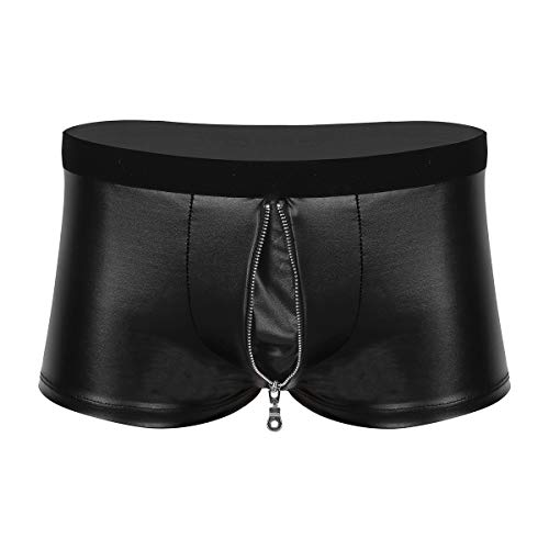 YiZYiF Herren Wetlook Boxershorts Lack Leder Shorts Mit Reißverschluss Männer Leder Latex Unterhose Boxer Briefs Panties Schwarz XL von YiZYiF