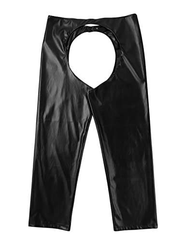 YiZYiF Herren Wetlook Leggings Leder Hose Offener Schritt Männer Ouvert Kunstleder Pants Dessous Clubwear Schwarz XXL von YiZYiF