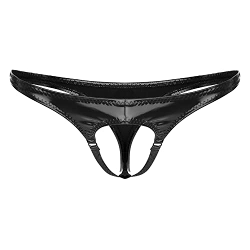YiZYiF Herren Wetlook Slips Ouvert G-String Tanga T-Back Männer Erotik Unterwäsche Pants mit Penisloch M-3XL Schwarz_B S von YiZYiF
