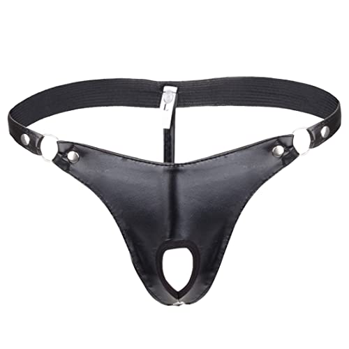 YiZYiF Herren Wetlook Slips Ouvert G-String Tanga T-Back Männer Erotik Unterwäsche Pants mit Penisloch M-3XL Schwarz XL von YiZYiF