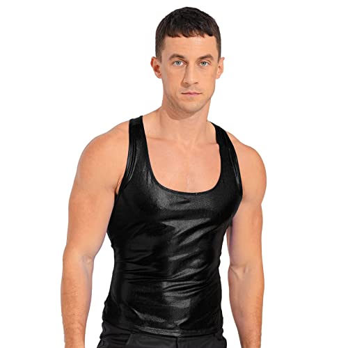 YiZYiF Herren Wetlook Top Unterhemd Kunstleder Lederoptik Achselhemd Muskel Shirt Sport Fitness Vest Slim Fit Clubwear Reizwäsche M-XXL Schwarz F XL von YiZYiF