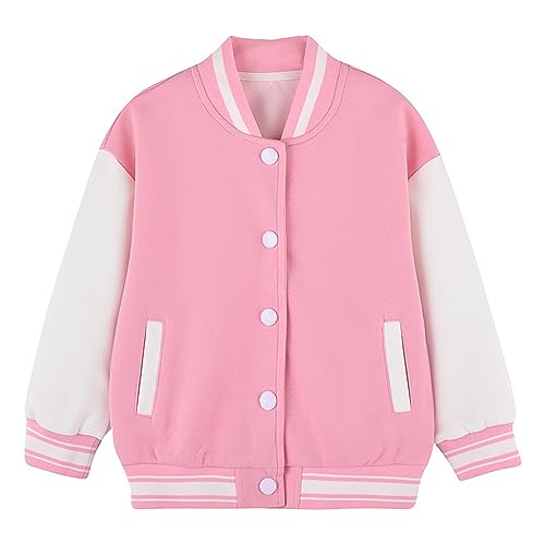 YiZYiF Jungen Sweatjacke Baseball Sportjacke Rockabilly College Jacke Kinder Winter Herbst Jacke Schule Freizeit Streetwear F Rosa 146-152 von YiZYiF