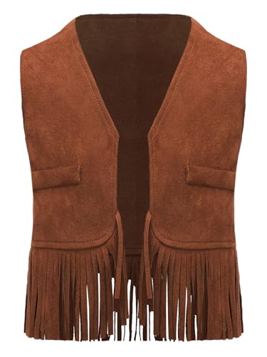 YiZYiF Kinder Baby Cowboy Cowgirl Weste Jungen Mädchen Ärmellos Western Weste Jacke Mit Fransen Wildwest Outfit Hippie Kleidung Gr. 50-92 Braun 86-92 von YiZYiF