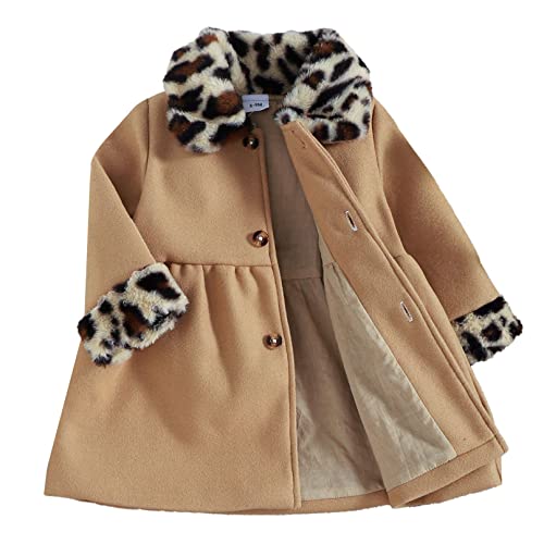 YiZYiF Kinder Baby Mädchen Mantel Warme Herbst Wintermantel Jacke Lang Mit Reverskragen/Kunstfellkragen Tweed Mantel Dufflecoat Khaki_B 92-98 von YiZYiF