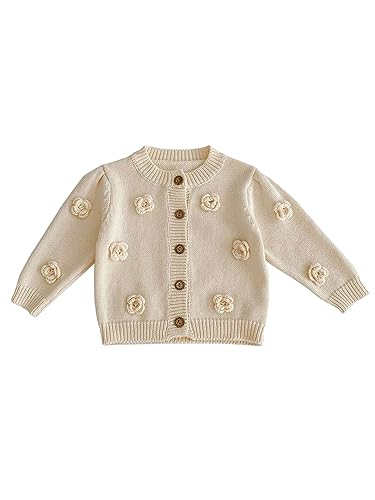 YiZYiF Kinder Baby Strickjacke Mädchen Gestrickte Pullover Cardigan Top Mit Knöpfe Herbst Winter Übergangsmantel Strickwaren Top A_Beige 62-68 von YiZYiF