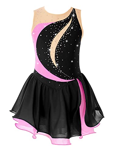 YiZYiF Kinder Eiskunstlauf Kleid Mädchen Ärmellos Glitzer Rollschuhkleid Gymnastikkleid Ballett Trikot Leotard Ballettkleidung Tanzkleidung Schwarz_K 158-164/13-14 Jahre von YiZYiF