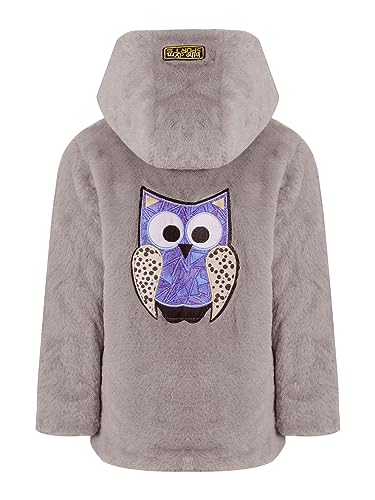 YiZYiF Kinder Fleece Mantel Mädchen Süße Cartoon Teddy Fleecejacke Winter Warme Kunstpelz Wintermantel Mit Kapuze Outwear Grau_Einfarbig 146-152 von YiZYiF