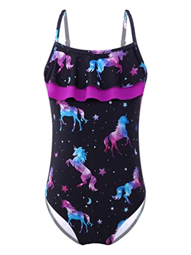 YiZYiF Kinder Mädchen Badeanzug Meerjungfrau Einhörner Bikini Tankini Sommer Strand Bademode Einteiler Swimwear F_Schwarz-Pferd 134-140/9-10 Jahre von YiZYiF