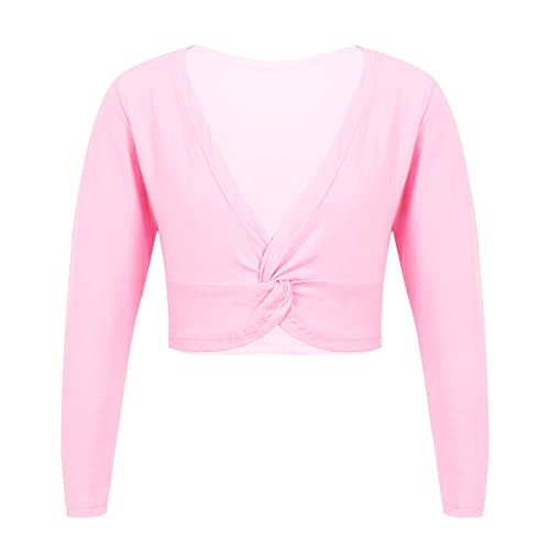 YiZYiF Kinder Mädchen Ballettjacke Lange Ärmel Gymnastik Ballett Wickeljacke Tanz Yoga Wickeloberteil Balletttanz Sport Bekleidung Top Rosa B 80-116 von YiZYiF