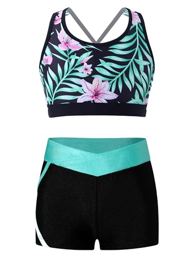 YiZYiF Kinder Mädchen Bikini Tankini Set 2 Teiliger Sportlich Schwimmanzug Spaghetti-Träger Tank Top Badeshorts Schwimmen Strandkleidung Lilie_T 170 von YiZYiF