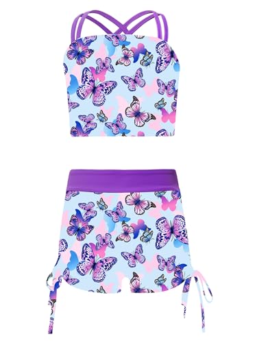 YiZYiF Kinder Mädchen Bikini Tankini Set 2 Teiliger Sportlich Schwimmanzug Spaghetti-Träger Tank Top Badeshorts Schwimmen Strandkleidung Violett_L 134-140 von YiZYiF