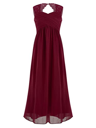 YiZYiF Kinder Mädchen Blumenmädchenkleid Festlich Ärmellos Chiffon Kleider Abend Partykleid Ball Festzug Prinzessin Kleid A-Linie Sommer Burgundy 146-152/11-12 Jahre von YiZYiF