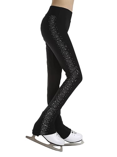 YiZYiF Kinder Mädchen Eislaufhose Glitzer Schlittschuhhose mit Strass Stretch Sportleggins Gymnastik Turnhose Ballett Tanz Strumpfhose Skating Wear Schwarz_A 122-128 von YiZYiF