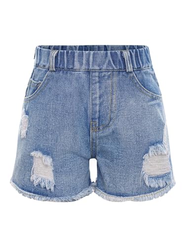 YiZYiF Kinder Mädchen Jeans Shorts Distress Ripped Jeans Denim Kurze Hosen Beiläufig Freizeitshorts A_Blau 128-134/8-9 Jahre von YiZYiF