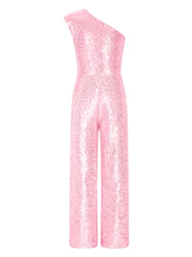 YiZYiF Kinder Mädchen Jumpsuit Festlich Elegante Glitzer Pailletten Overall Lang Einteiler Hosenanzug Party Hochzeit Abend Cocktail Kleidung Rosa_A 122-128 von YiZYiF