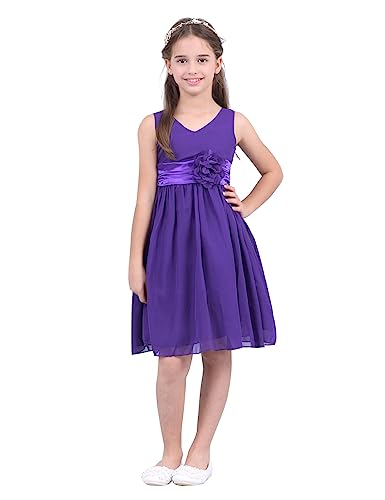 YiZYiF Kinder Mädchen Kleid Festlich Tüll Blumen Blumenmädchen Kleid Festzug Hochzeit Partykleid Festkleid A-Linie Gr.92-176 Lila 128 von YiZYiF