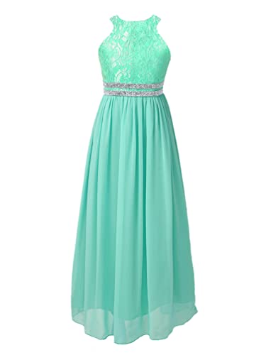 YiZYiF Kinder Mädchen Kleider Festlich Spitze Blumenmädchenkleid Kleider Hochzeit Party Abendkleider Sommer Chiffon Kleid Lang Minzgrün_B 152/12 Jahre von YiZYiF