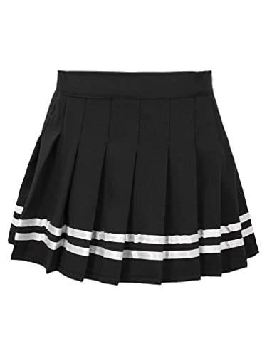 YiZYiF Kinder Mädchen Kurzer Faltenrock Elastische Taille Solide Skater Rock A-Linie Sport Tanz Cheerleading Rock mit Shorts Schwarz&Weiß 164-170/14-15 Jahre von YiZYiF