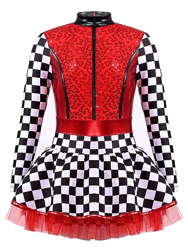 YiZYiF Kinder Mädchen Rennfahrer Overall Kleid Formel Fahrer Rennautofahrer Rennfahrerin Verkleidung für Halloween Karneval Mottoparty A_Rot 146-152 von YiZYiF