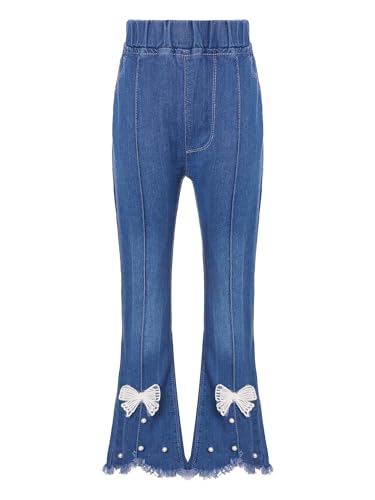 YiZYiF Kinder Mädchen Schlaghose Jeanshosen Stretch Denim Jeans Leggings Bell-Bottom Freizeithose Mit/Ohne Innenfleece A 122-128 von YiZYiF