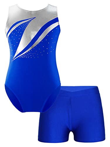 YiZYiF Kinder Mädchen Turnanzug Shorts Set Gymnastik Leotards Ballett Trikot Tanz Body mit Kurze Hose Wettbewerb Sport Yoga Set Tanzkostüm B_Königsblau 158-164/13-14 Jahre von YiZYiF