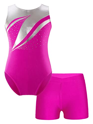 YiZYiF Kinder Mädchen Turnanzug Shorts Set Gymnastik Leotards Ballett Trikot Tanz Body mit Kurze Hose Wettbewerb Sport Yoga Set Tanzkostüm B_Rose 122-128/7-8 Jahre von YiZYiF