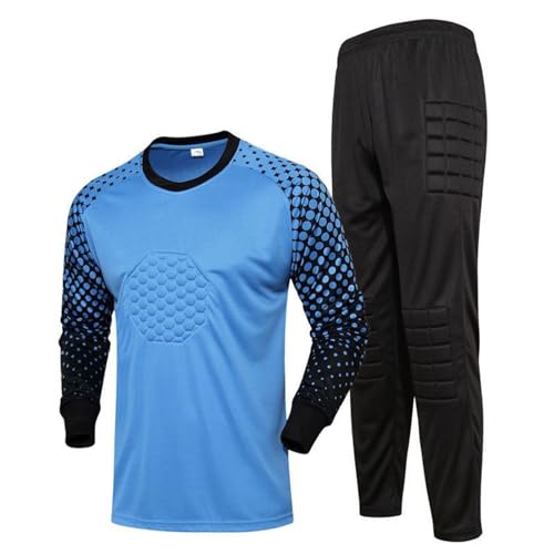 YiZYiF Kinder Torwarttrikot Set Fußball Uniform Torwarttrikot Hose Set Kompressionsshirt Und Protektionshose gepolstert für Jungen A_Blau 122-128/7-8 Jahre von YiZYiF